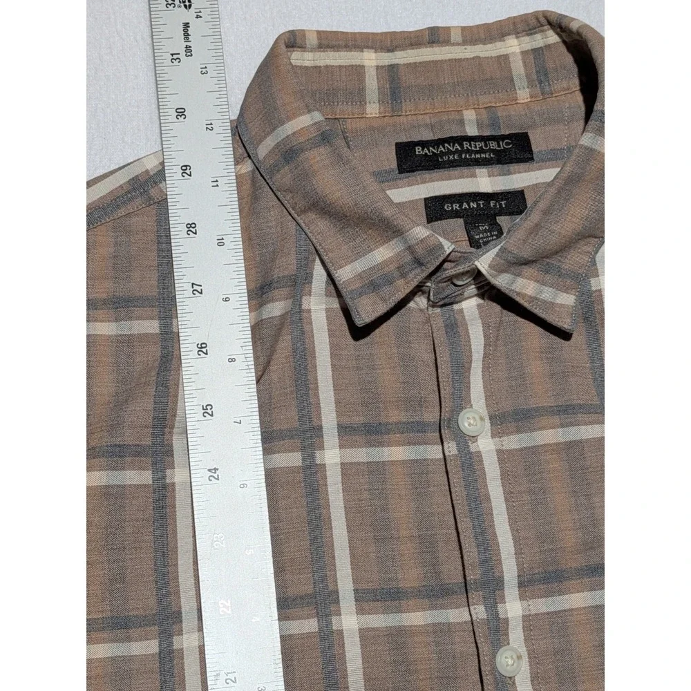 Banana Republic Luxe‎ Flannel Grant Fit Long Sleeve Brown Plaid Mens Shirt Med-T